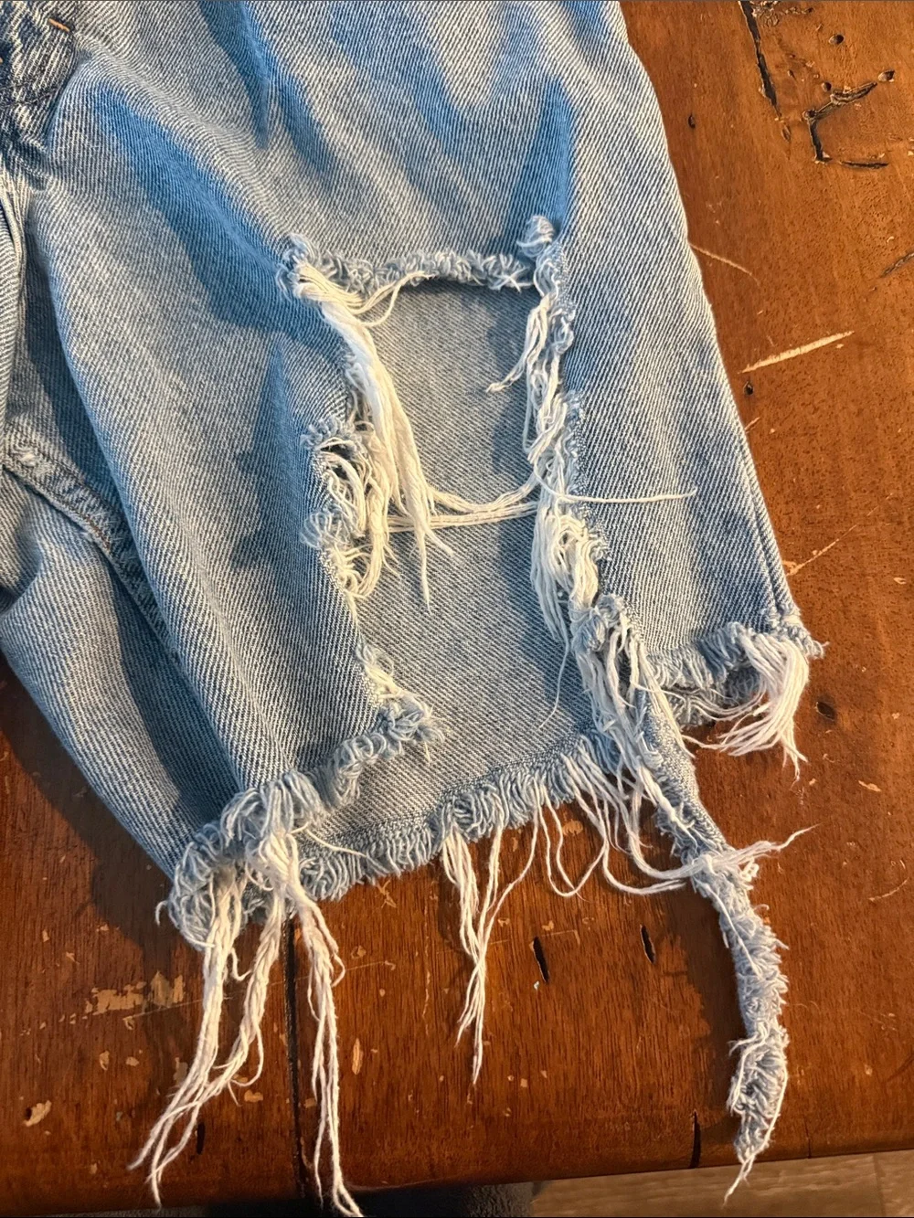 Vintage Light Wash Distressed Denim Long Shorts